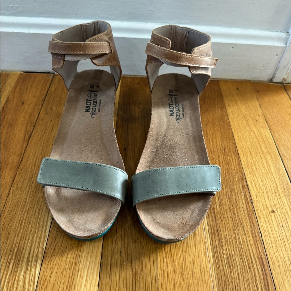 Naot Tan and Green Sandals with Adjustable Ankle Strap